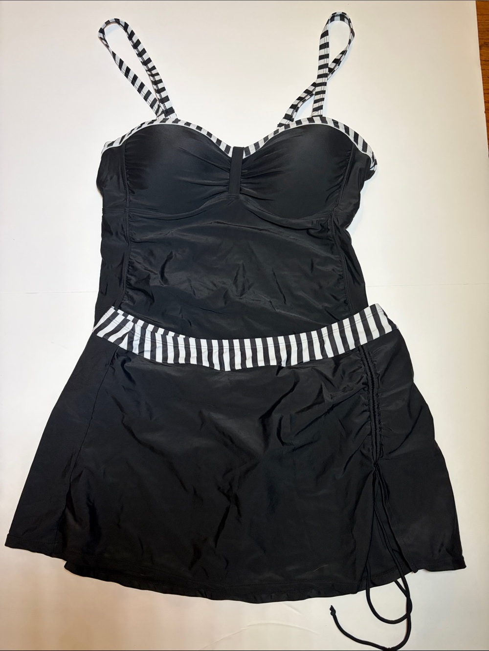 Younique Black Tankini with Black-and-White Striped Trim XL